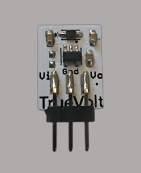 TrueVolt TLV740P module front view showing genuine Texas Instruments IC and Samsung ceramic capacitors on aluminum MCPCB