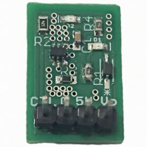 PureSwitch-22919 load switch module top view showing the TI TPS22919 IC, dual LED indicators, Schottky freewheeling diode, and 4-pin CTL/GND/5V/VOUT header, by Ramanu Systems